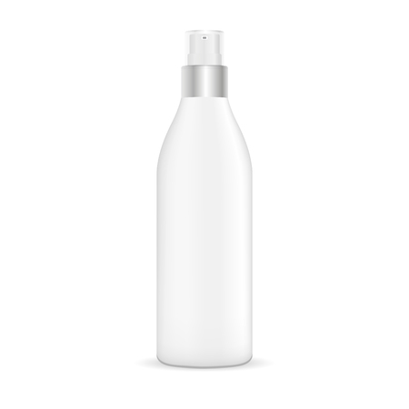 Elite cosmetics shampoo dispenser bottle blank template. High quality realistic vector illustration. Pump lid bath product mockup.のイラスト素材