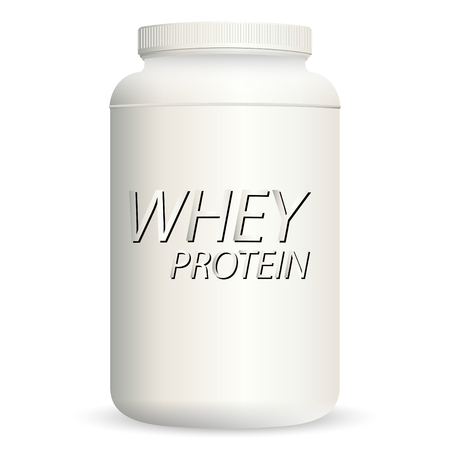 Realistic vector sport nutrition container without label. Whey protein and white weight jar isolated on background.のイラスト素材