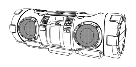 Hifi stereo boombox sketch. High quality vector illustration draft. Outline in black and white colors.のイラスト素材