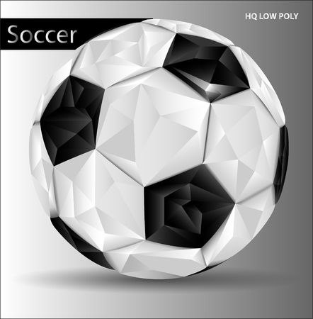 Soccer ball in low poly technique. Black and white Football sport element isolated on background. Vector illustration.のイラスト素材