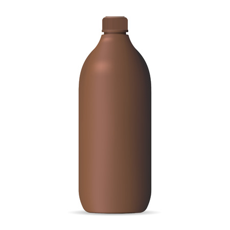 Brown plastic cosmetic bottle mockup. Packaging container for shampoo, gel, lotion, hair and body products. 3d Vector cosmetics template.のイラスト素材