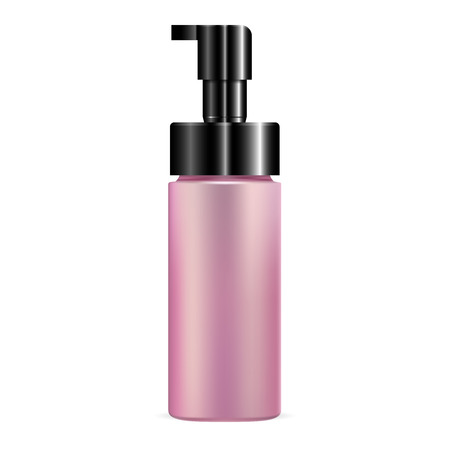 Cosmetic bottle mockup with dispenser pump lid. Plastic packaging container template for liquid products. Isolated 3d vector illustration.のイラスト素材