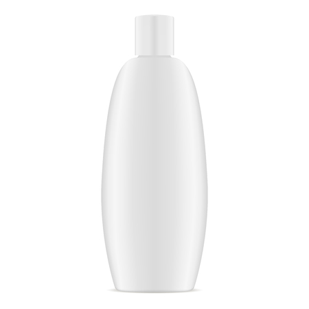 White Milk Plastic Oval Cosmetic Container 3d Mockup. Hair Shampoo Clear Empty Bottle. Skin Care Moisturizer. Beauty Spa Soap or Lotion Wash Product. Realistic Vector Illustration.のイラスト素材