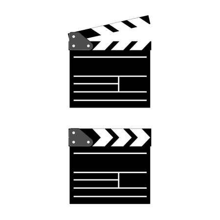Cinema Clapboard Isolated on Background. Retro Clapperboard for Video Camera Action. Documentary Hollywood Studio Equipment. Open and Closed Clapper Board. Cartoon Style Illustration.のイラスト素材