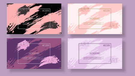 Watercolor Paint Flat Background Set. Grunge Brush Stroke. Creative Pastel Fashion Card Template. Hand Drawn Poster. Artistic Landing Page. Ink Texture Paper Banner. Graphic Invitation.のイラスト素材