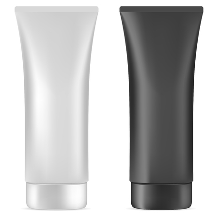 Cream Tube. Plastic Cosmetic Package Blank. Realistic Container for Face Care Creme, Toothpaste, liquid Treatment or Intimate Product. Body Gel or Scrub Squeese Tube Mockup Design. Vector Illustrationのイラスト素材