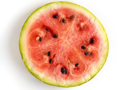 Water Melon Slice. Round Circle Watermelon Cut Section View Isolated on White Background. Vegetarian...