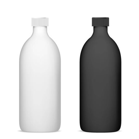 Cosmetic bottle. Shampoo package mockup plastic blank. White beauty product container for liquid lotion, body gel. Realistic 3d clear packaging illustration for merchandise. Empty pack designのイラスト素材