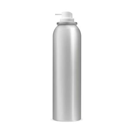 Spray can. Aerosol bottle vector blank, silver container. Aluminum cylinder freshener tube. Realistic cosmetic paint tin, steel template design. Antiperspirant odor refresher illustrationのイラスト素材