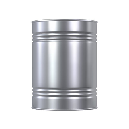 Metal tin can isolated 3d vector illustration, empty blank. Ribbed cylinder container for soup or beans. Baby powder nutrition storage canister, realistic canned product packaging, label illustrationのイラスト素材