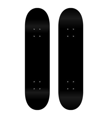 Skateboard deck shape, black graphic illustration. Skateboarding board, urban sport equipment blank design, vector mockup. Skateboard surface blank, fun teenage activity, freestyle flip, jumpingのイラスト素材
