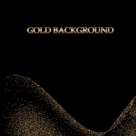 Abstract Gold Waves Design. Shiny golden moving lines design element with glitter effect on dark background for Business card.のイラスト素材