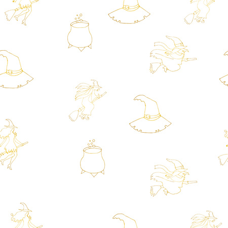 Halloween seamless pattern design with ghost, skull, pumpkin and black cat.のイラスト素材