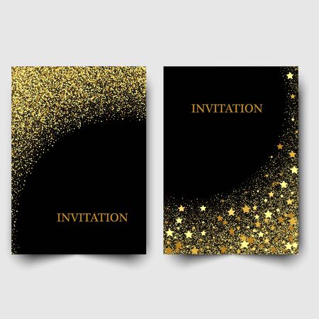 Two template design of invitation with gold sequin.Festive design.のイラスト素材