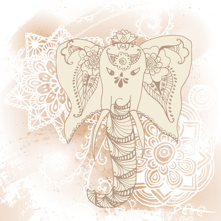 Greeting Beautiful card with Elephant. Frame of animal made in vector Elephant Illustration for design pattern textilesのイラスト素材