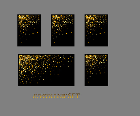 Vector banners and cards gold sparkles on black background. Gold background text. Banners voucher, store, present, shopping, sale.のイラスト素材