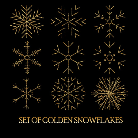 Elegant Christmas Background with Shining Gold Snowflakes.のイラスト素材