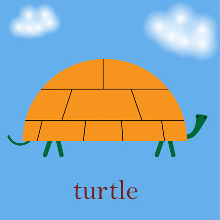 vector cartoon illustration of sea turtle in flat simple design isolated blue backgroundのイラスト素材