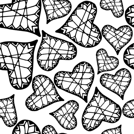 Vector hand-painted seamless pattern with ink hearts. Abstract background. Doodles.のイラスト素材