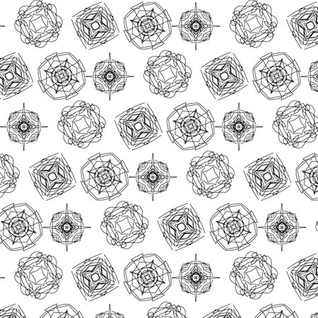 Seamless pattern black and white ceramic tile design with floral ornate.のイラスト素材