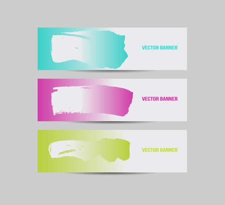Three colorful vector stickers labels tags with a brush stroke hand painted backgroundのイラスト素材