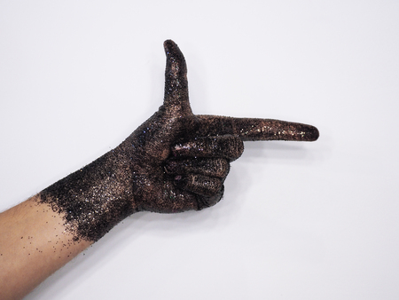 Hand with sequins isolated at whiteの写真素材