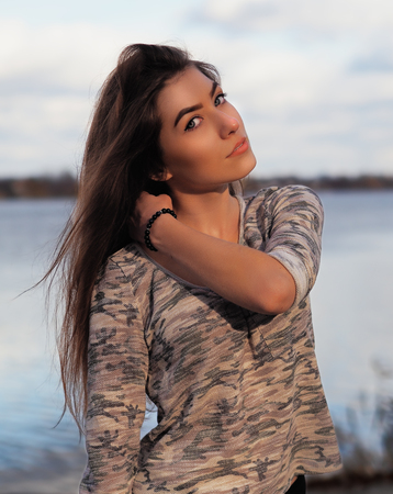 Girl  at the nature portraitの写真素材