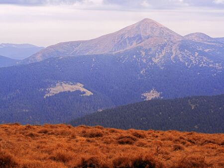 Carpatian village at mountains at the sunny dayの写真素材