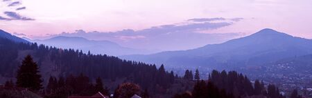 Carpatian village mountains at the fogの写真素材