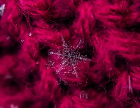 Snowflake beautiful on the red winter backgroundの写真素材