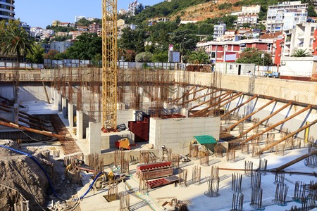 Construction site for equipping the foundation of a modern building. The concept of urban planning. Budva. Montenegro.の写真素材