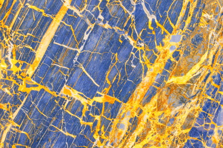 Luxurious blue marble with gold veins, structured polished mineral slice.