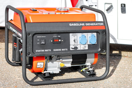 Close-up of a synchronous mobile backup generator for electric appliances and electric tools.の写真素材