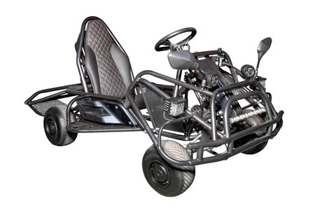 Showcasing performance and thrill, dynamic racing go-kart for speed enthusiasts, lightweight and agile, motorsport adventure concept. Isolated on white background.の写真素材