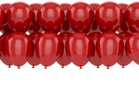 Red balloons with reflection on a white backgroundの写真素材