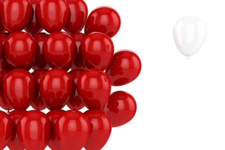 Red balloons with one white on a white backgroundの写真素材