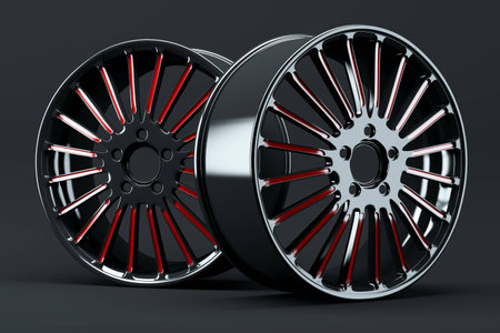 a pair of cars disc with red needles isolated on a gray backgroundの写真素材