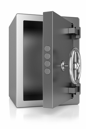 open metallic safe, isolated on white backgroundの写真素材