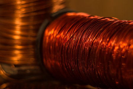 Copper wire coils. Copper wire close-up. A selective focus.の写真素材