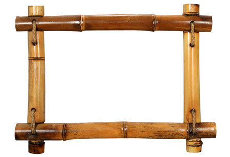 Bamboo frame on a white background. Frame for paintings and photos made of natural bamboo.の写真素材