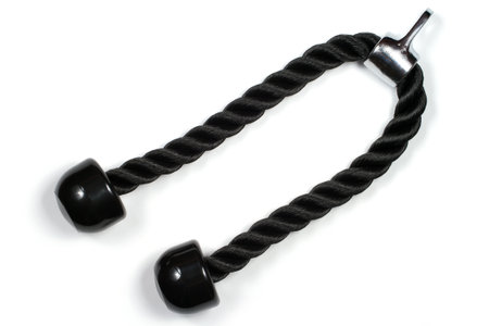 Rope handle for sports simulator. Sports equipment close-up on a white background.の写真素材