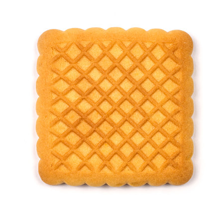Square cookies on a white background. Cookies close-up.の写真素材