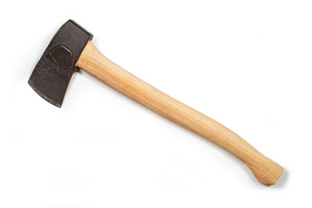 Ax with wooden handle on a white background. Ax for chopping wood.