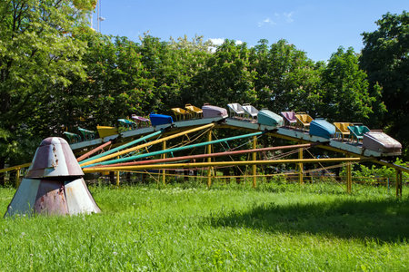 An old carousel in a city park.の写真素材