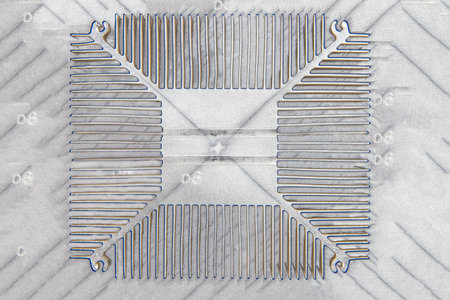 Aluminum heatsink for computer processor cooling system., close-up, macro.