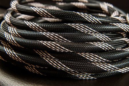 Black rope on a black background. macro.の写真素材