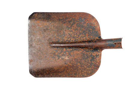 Rusty shovel close-up on white background. The iron part of the shovel.の写真素材