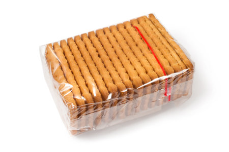 Packaging of biscuits on a white background. Biscuits in transparent packaging.の写真素材