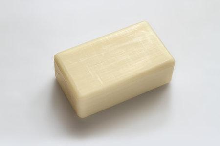A bar of natural soap on a gray background. Natural soap close-up.の写真素材