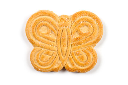 Cookies in the shape of a butterfly on a white background. Delicious sweet cookies isolated on white background. With shadow.の写真素材